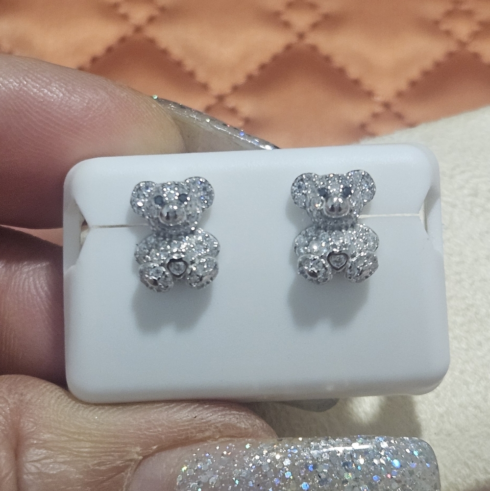 Beautiful 1ct Real Moissanite Teddy Bear Earrings